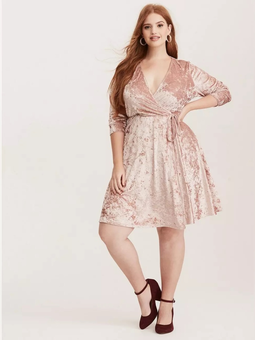 EUC Torrid Champagne Velvet Faux Wrap Dress size 4XL - Picture 2 of 8
